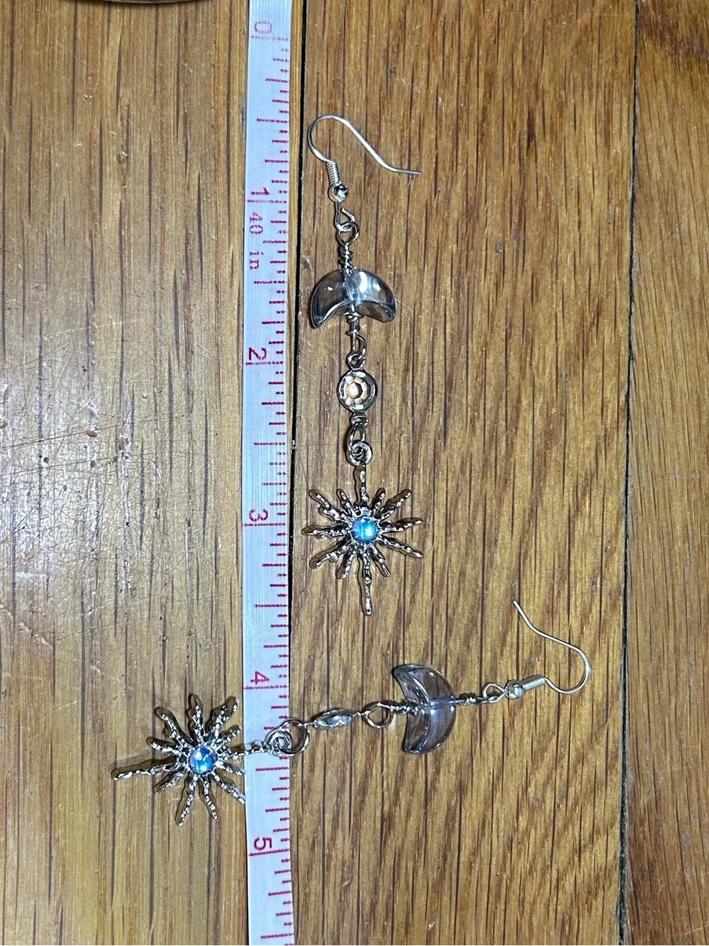 3/$25 Silver Moon & Starburst Dangle Earrings with Blue Accent